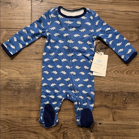 Cloud Island Navy Shark Pattern Kids Infant Baby Footie Sleeper - 3 Pack - Picture 4 of 8